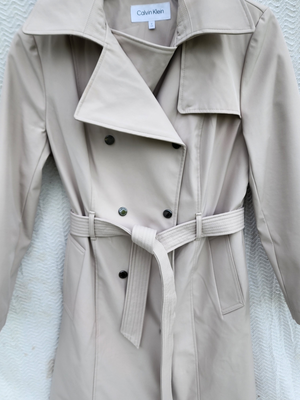 Calvin Klein Light Beige Double-Breasted Trench Coat with Belt - Picture 2 of 11